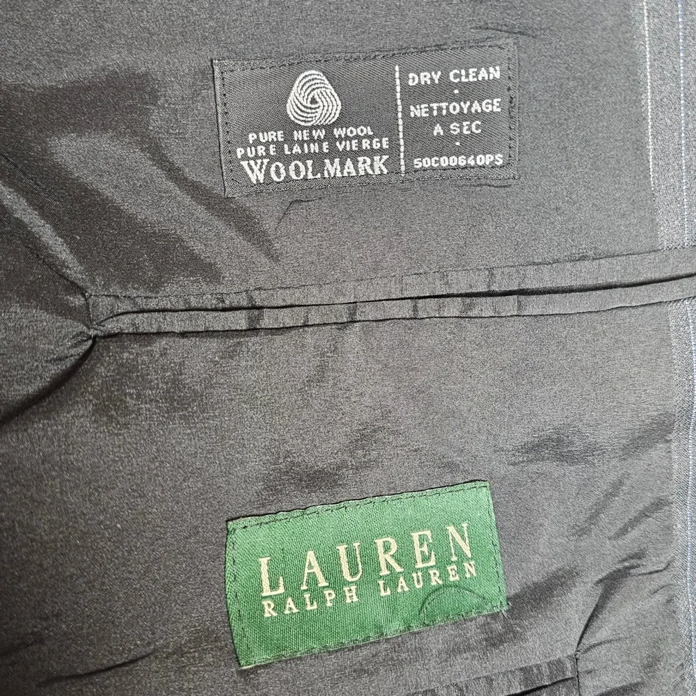 Lauren Ralph Lauren Mens 44L Pinstripe Wool Blazer Navy Blue Made in Canada 44L